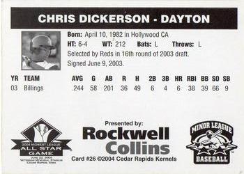 2004 Rockwell Collins Midwest League All-Stars #26 Chris Dickerson Back