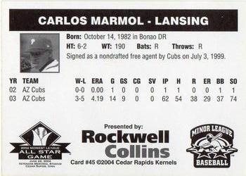 2004 Rockwell Collins Midwest League All-Stars #45 Carlos Marmol Back