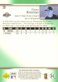2007 Upper Deck - Predictor Edition Green #26 Vinny Rottino Back