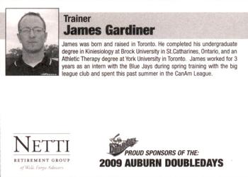 2009 Auburn Doubledays #NNO James Gardiner Back
