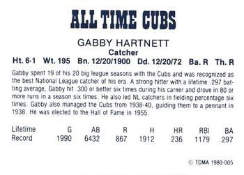 1980 TCMA All Time Chicago Cubs - Black Ink Backs #5 Gabby Hartnett Back