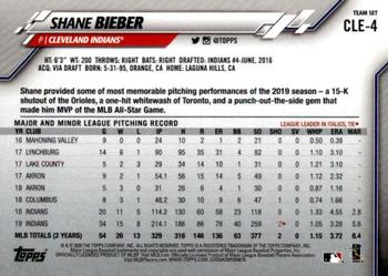 2020 Topps Cleveland Indians #CLE-4 Shane Bieber Back
