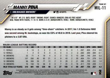 2020 Topps Milwaukee Brewers #MIL-11 Manny Pina Back