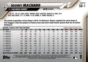 2020 Topps San Diego Padres #SD-1 Manny Machado Back