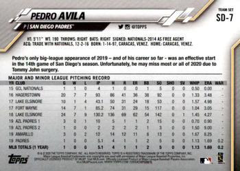 2020 Topps San Diego Padres #SD-7 Pedro Avila Back