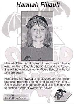 2009 Keene Swamp Bats #NNO Hannah Filiault Back