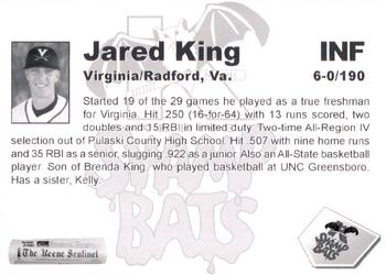 2009 Keene Swamp Bats #NNO Jared King Back