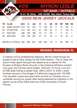 2009 New Jersey Jackals #NNO Myron Leslie Back