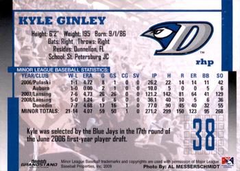 2009 Grandstand Dunedin Blue Jays #NNO Kyle Ginley Back