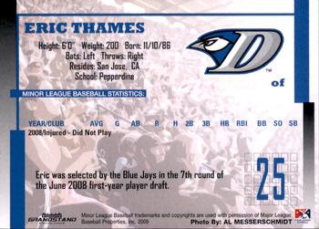 2009 Grandstand Dunedin Blue Jays #NNO Eric Thames Back