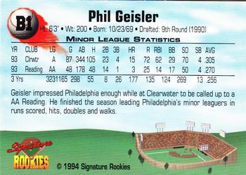 1994 Signature Rookies - Consolidated Promos #B1 Phil Geisler Back
