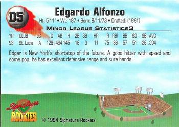 1994 Signature Rookies - Consolidated Promos #D5 Edgardo Alfonzo Back