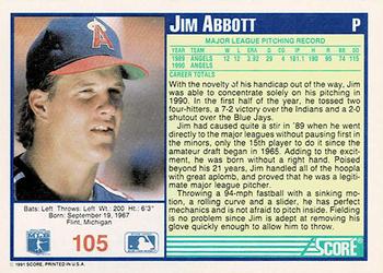1991 Score - Promos #105 Jim Abbott Back
