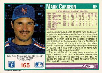 1991 Score - Promos #165 Mark Carreon Back