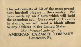 1927 American Caramel E126 #37 Bob Shawkey Back