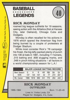 1990 Pacific Legends - Glossy #40 Rick Monday Back