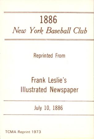 1973 TCMA 1886 Frank Leslie New York Giants (reprint) #NNO Roger Connor Back