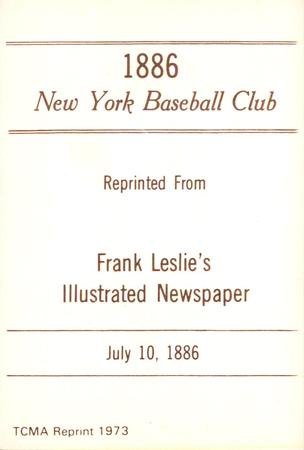 1973 TCMA 1886 Frank Leslie New York Giants (reprint) #NNO John M. Ward Back