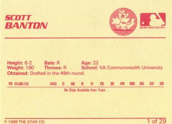 1989 Star Hamilton Redbirds - Platinum #1 Scott Banton Back