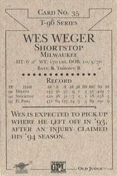 1996 Signature Rookies Old Judge - Club Set #35 Wes Weger Back