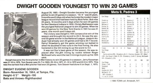 1985 TCMA Record Setters #NNO Dwight Gooden Front