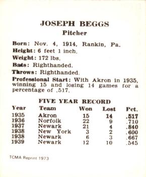 1973 TCMA 1940 Cincinnati Reds (W711-2) (reprint) #NNO Joe Beggs Back