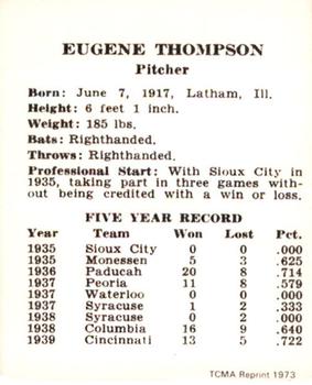 1973 TCMA 1940 Cincinnati Reds (W711-2) (reprint) #NNO Eugene Thompson Back