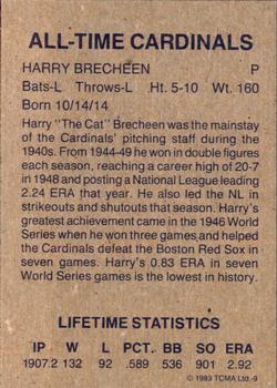 1983 TCMA All-Time St. Louis Cardinals Mixed Backs #9 Harry Brecheen Back