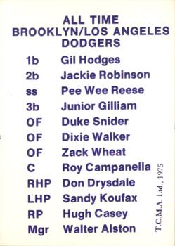 1975 TCMA All Time Brooklyn / Los Angeles Dodgers Blue and White #NNO Pee Wee Reese Back