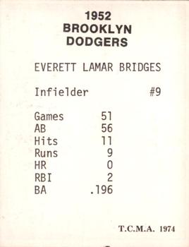 1974 TCMA 1952 Brooklyn Dodgers Matte Finish #NNO Rocky Bridges Back