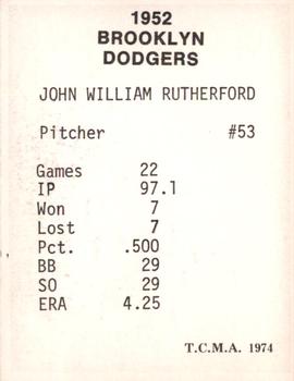 1974 TCMA 1952 Brooklyn Dodgers Matte Finish #NNO Johnny Rutherford Back