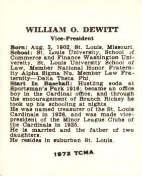 1972 TCMA 1941 St. Louis Browns W753 Reprints #NNO Bill DeWitt Back
