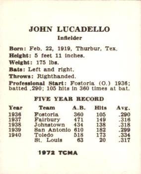 1972 TCMA 1941 St. Louis Browns W753 Reprints #NNO John Lucadello Back