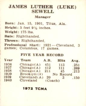 1972 TCMA 1941 St. Louis Browns W753 Reprints #NNO Luke Sewell Back