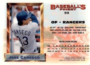 1993 Finest #99 Jose Canseco Back