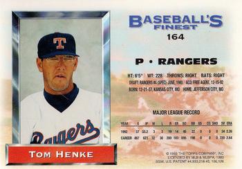 1993 Finest #164 Tom Henke Back