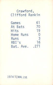 1974 TCMA 1934 St. Louis Cardinals Blue Tint #NNO Cliff Crawford Back