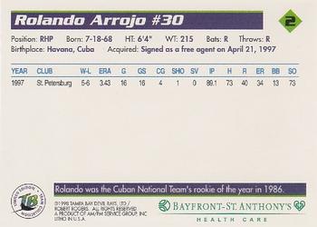 1998 Tampa Bay Devil Rays Stadium Set #2 Rolando Arrojo Back