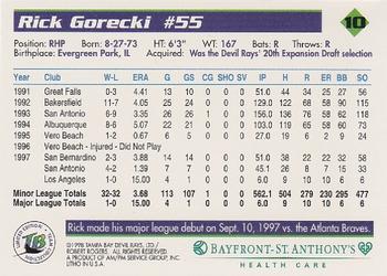 1998 Tampa Bay Devil Rays Stadium Set #10 Rick Gorecki Back