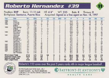 1998 Tampa Bay Devil Rays Stadium Set #11 Roberto Hernandez Back