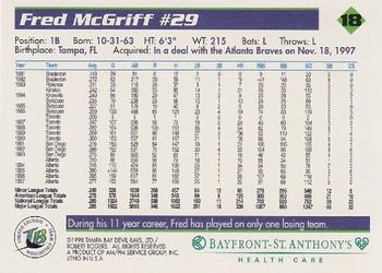 1998 Tampa Bay Devil Rays Stadium Set #18 Fred McGriff Back