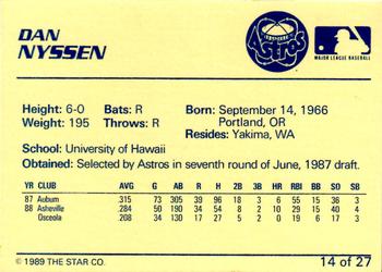 1989 Star Osceola Astros - Platinum #14 Dan Nyssen Back