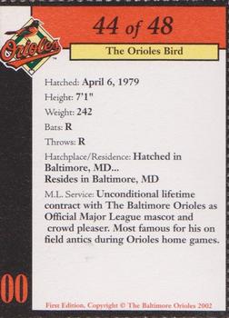 2002 Baltimore Orioles Program Cards #44 Oriole Bird Back