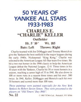 1983 TCMA 50 Years of New York Yankees All-Stars Large #22 Charlie Keller Back