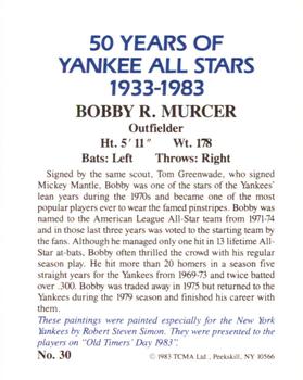 1983 TCMA 50 Years of New York Yankees All-Stars Large #30 Bobby Murcer Back
