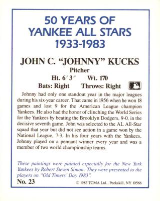 1987 CMC 1983 TCMA 50 Years of New York Yankees All-Stars #23 Johnny Kucks Back
