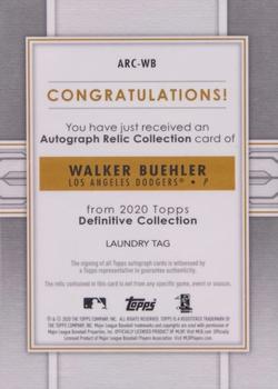 2020 Topps Definitive Collection - Autograph Relic Collection #ARC-WB Walker Buehler Back