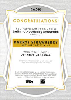 2020 Topps Definitive Collection - Defining Accolades Autograph Collection Purple #DAAC-DS Darryl Strawberry Back