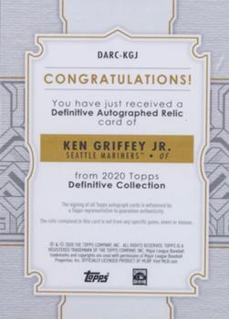 2020 Topps Definitive Collection - Definitive Autograph Relics #DARC-KGJ Ken Griffey Jr. Back