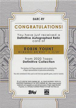 2020 Topps Definitive Collection - Definitive Autograph Relics Green #DARC-RY Robin Yount Back